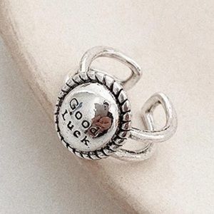 🍀”Good Luck” inscribed dome silver lucky ring🍀